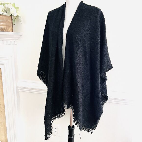Unbranded Accessories - Beautiful Shimmery Black Cozy Fringed Open Cardigan Wrap ~ One Size